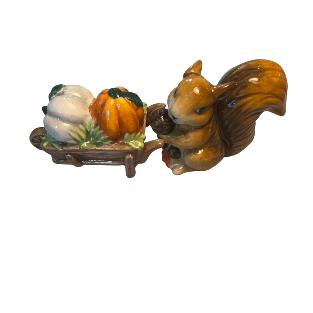 Vintage Style Squirrel Pumpkin Salt and Pepper Shakers Set Fall Harvest Thanksgi